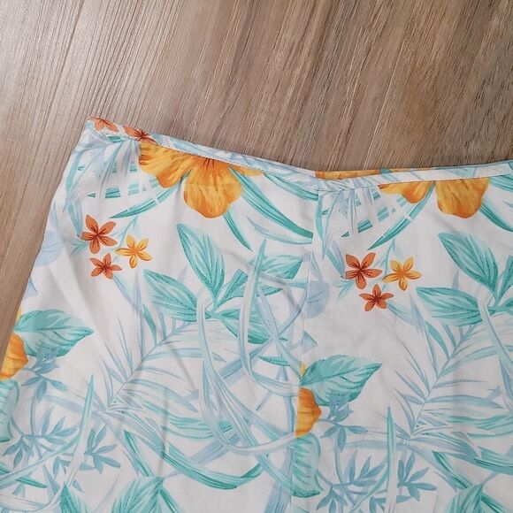 🔺️Hula Doll White & Teal Floral Print Silk Skirt Large - Picture 3 of 9